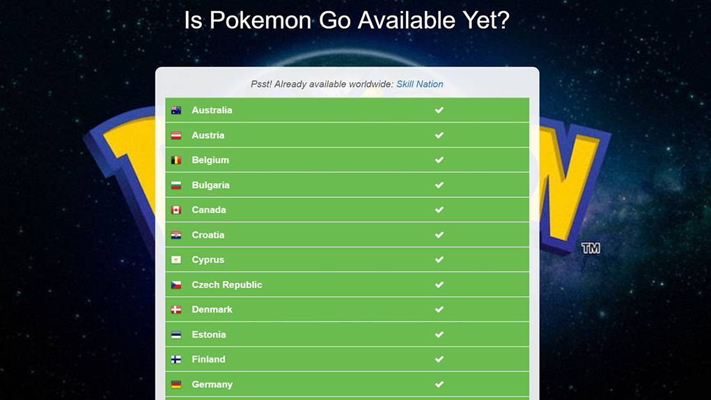 Is Pokemon Go Available Yet网站可以让你知道目前哪些国家可以玩pokemon go