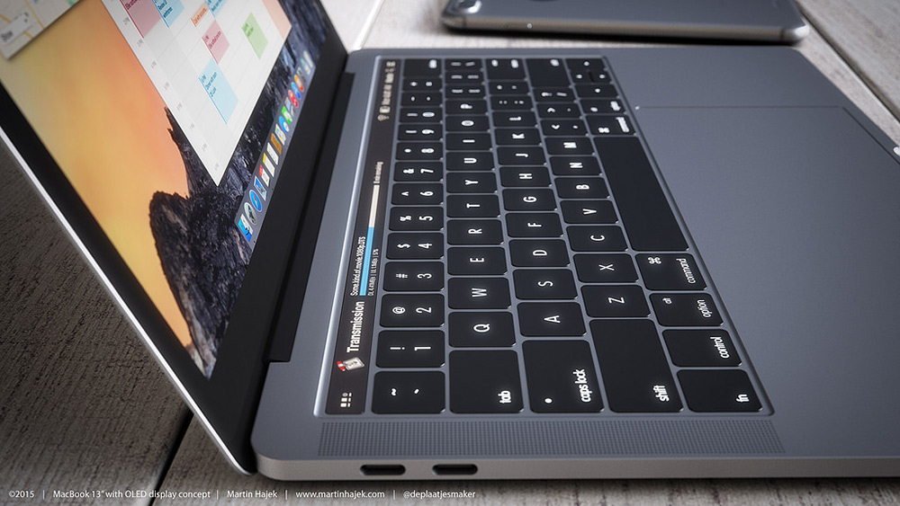 Macbook Pro 2016侧面，OLED键盘区显示文件下载进度