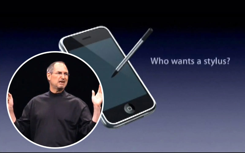 乔布斯在发布首款iPhone的时候宣布智能手机从此不需要手写笔
