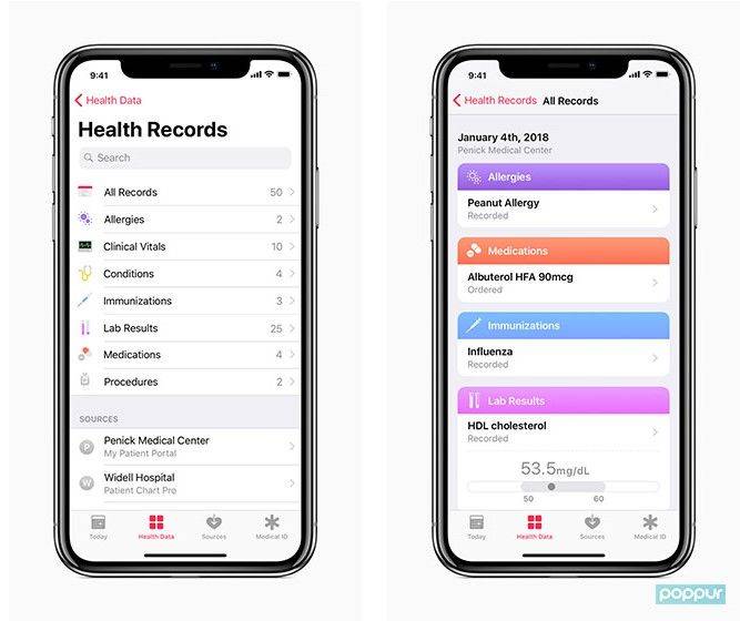 健康App中的健康记录