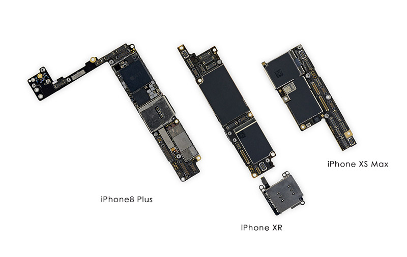 iPhone8、XS和XR的主板对比图