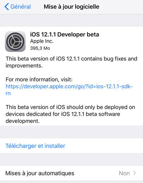 iOS12.1.1 beta更新通知