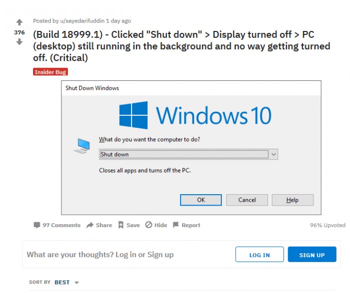 Windows 10预览版18999无法关机